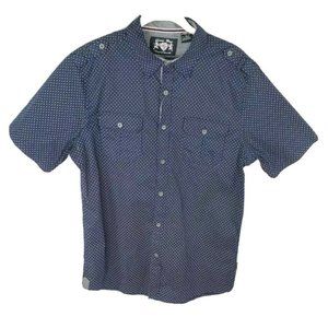 Lions Crest Mens Button Front Shirt Blue Geometric
